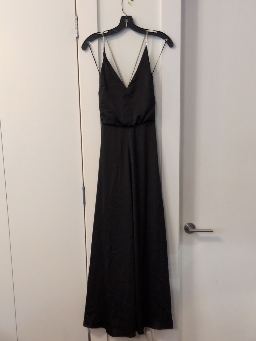 H&M Black Satin Maxi Dress with Silver Spaghetti Straps